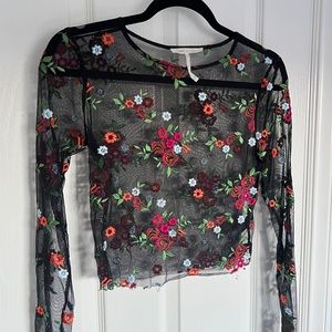 Sheer Black Floral Long Sleeve Top